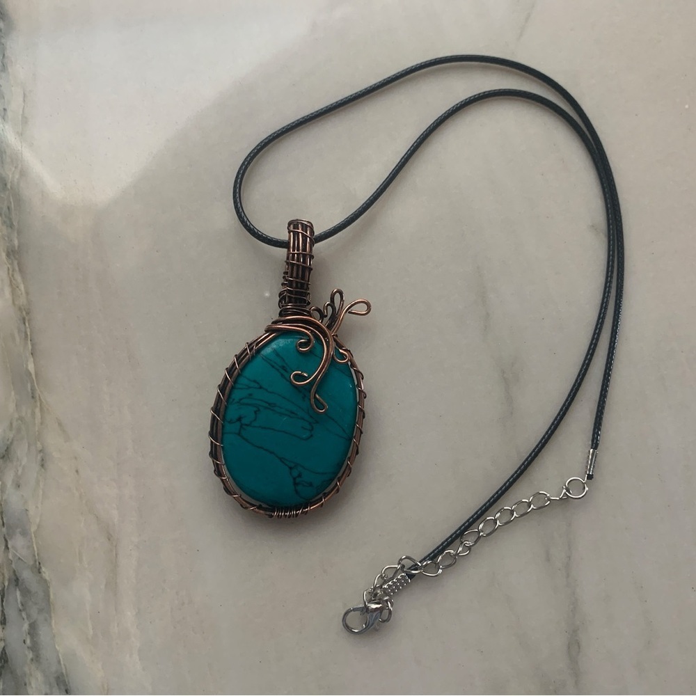 1888 Artisan Faux Turquoise Copper Wire-Wrapped Pendant Necklace